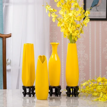 

30CM Luxury Europe Yellow Ceramic Vase Home Decor Creative Design Porcelain Decorative Flower Vase For Wedding Decoration