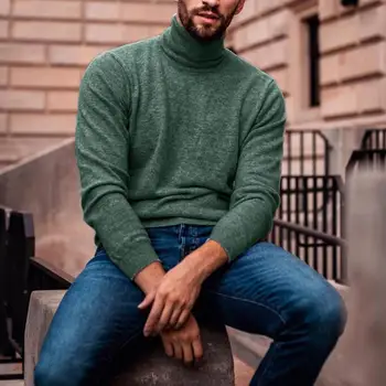 

Men Solid Color Long Sleeve Turtle Neck Warm Knit Shirt Pullover Sweater Top Solid Color Warm Casual Sweaters Man Knit Shirt