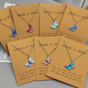 New 2021 Fashion Blue Butterfly Pendant Necklace For Women Summer Simple Korean Stye Neck Jewelry Wholesale