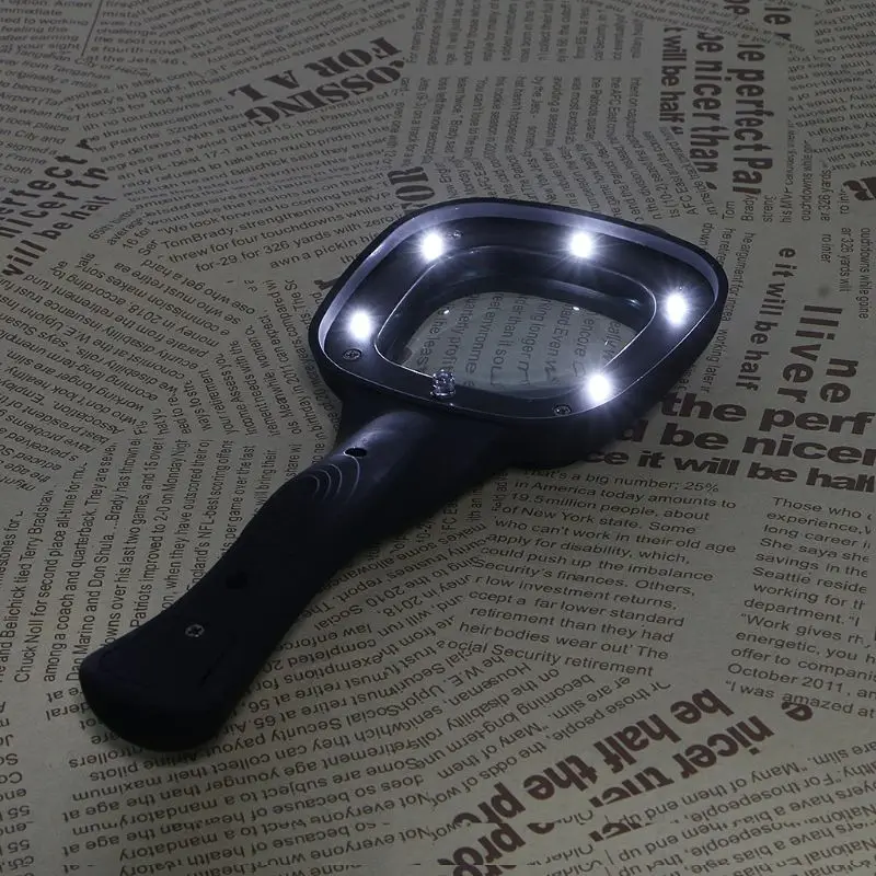 3X Handheld Magnifier 5 LED Light Reading Magnifying Glass Ultraviolet Lamp Currency Detector