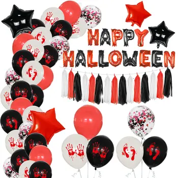

Happy Halloween Theme balloon tassel set red black holiday celebration party supplies decoration 65pcs suit