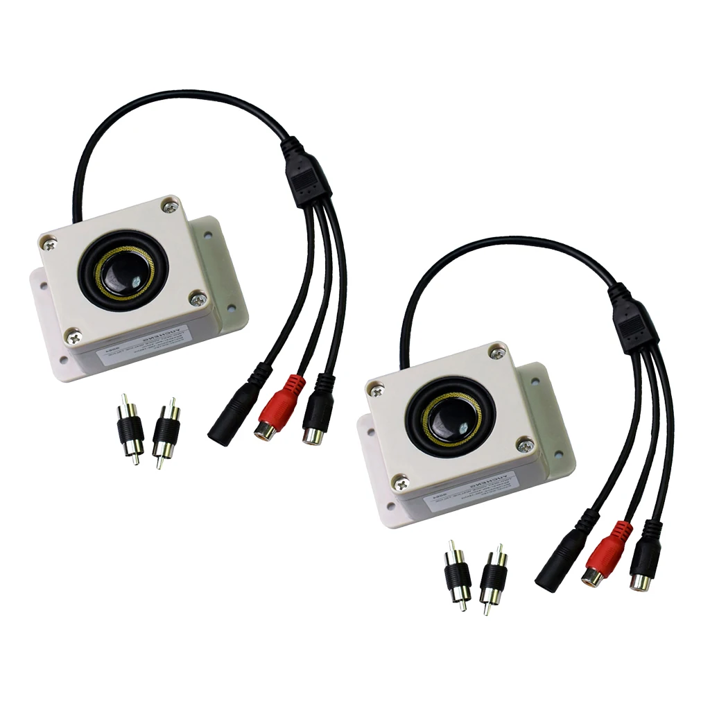 2 Pieces Waterproof Speaker with Mic, for Monitoring Camera, with Audio in/out & DC Input Port & 2x Male to Male Adapter