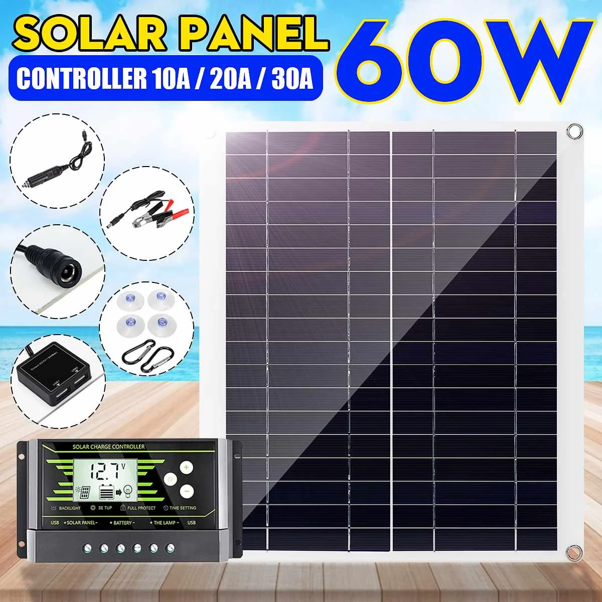 Портативный 60 Вт Панели солнечные 5 V/18 V поликристаллический кремний двойной USB Мощность на солнечной батарее в виде машины, корабля; Открытый Кемпинг телефон Зарядное устройство регулятором солнечного заряда