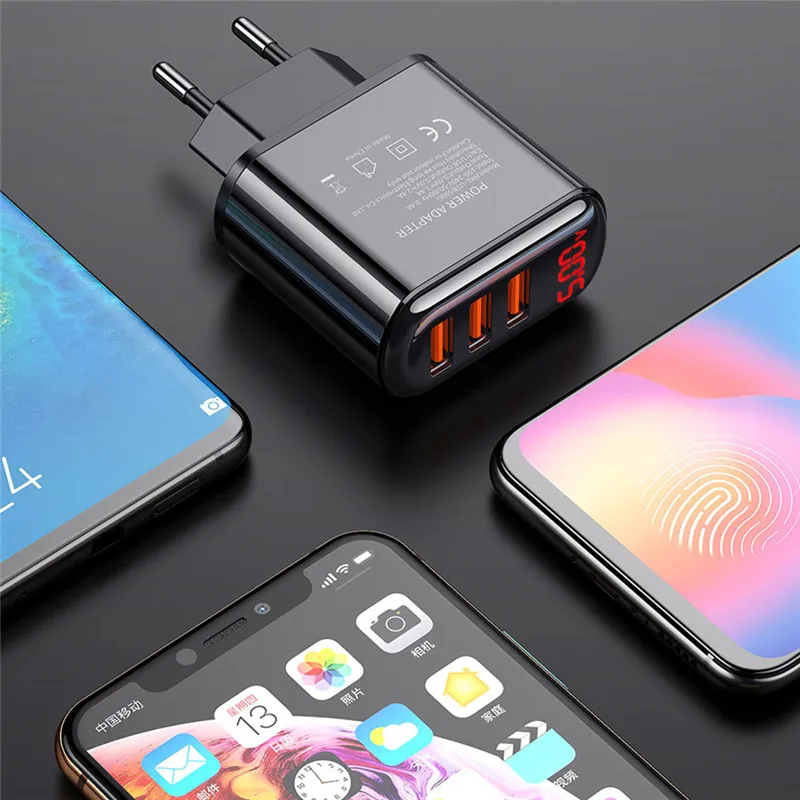 ЕС USB Зарядное устройство зарядное устройство с 3 usb-портами для стены Зарядное устройство быстрой Зарядное устройство 3.4A quick charge 3,0 телефон Зарядное устройство для samsung s10 xiaomi mi note 10 pro redmi