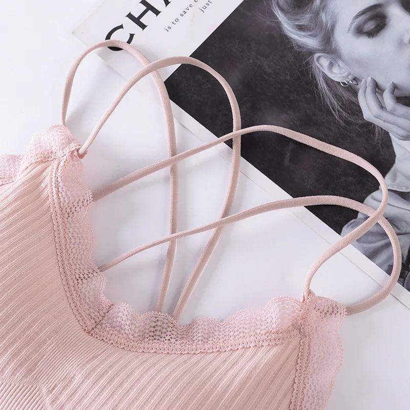Long Camisole Woemn Seamless Thread Beauty Back Top Cross Strap Vest Bottoming Underwear with Chest Pad
