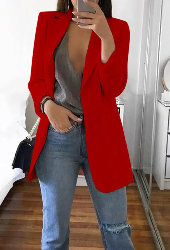 Приталенный Женский блейзер размера плюс 5XL, осень, повседневный женский офисный костюм, однотонный пиджак с отложным воротником, топы, блейзер для женщин