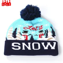 Рождественская шапка с принтом в виде снежных букв для девочек и родителей и детей; Яркий Рождественский светодиодный светильник; Вязаная Шапка-бини с помпонами; капелуш# ZB