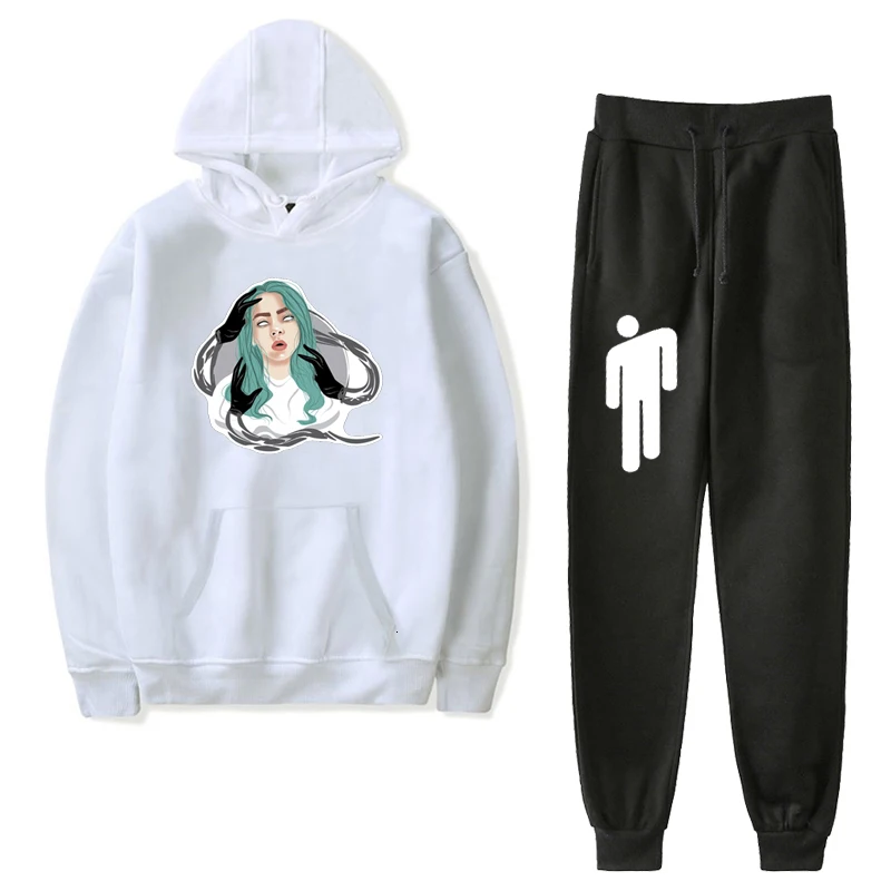 Для мужчин комплекты Billie Eilish комплект одежды из бархата, 2 шт./компл. спортивный костюм зимние толстовки с капюшоном штаны Ropa Hombre Толстовка по доступной цене, повседневная одежда для подростков