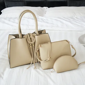 

SDN new Korean style ladies shoulder bag, high-end solid color PU zipper female bag, fashionable large-capacity combination bag