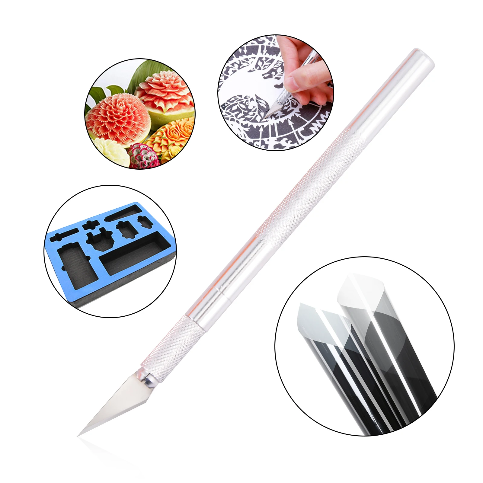 EHDIS 2pcs Metal Steel Handle Scalpel Knife With 10pcs Spare Razor Blades DIY Art Knife Vinyl Film Car Wrap Paper Cutting Tool