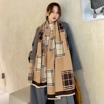 

Luxury Plaid Print Cashmere Scarf Women's Winter Double-Sided Thick Warm Female Shawl Scarf Pashmina Scarves Hijab Stoles