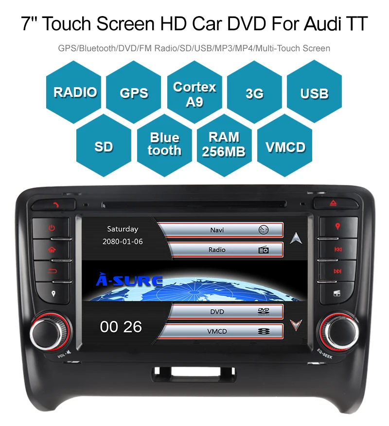 Sale A-Sure 2 Din Car Auto Radio DVD Player GPS Stereo Navigation For Audi TT MK2 2006-2009 3G Bluetooth SWC RDS DAB+ VMCD Multimedia 1 Sale A-Sure 2 Din Car Auto Radio DVD Player GPS Stereo Navigation For Audi TT MK2 2006-2009 3G Bluetooth SWC RDS DAB+ VMCD Multimedia 1