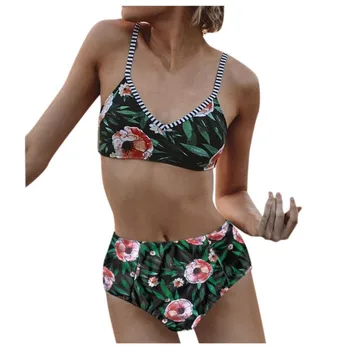 

Swimsuit 2020women's Sexy Swimwear Print Two Shoulder Split Swimwear Bikini Maillot De Bain #40