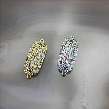 

11*23mm 10pcs/lot Popular rainbow cz micro pave charm,plating zircon pave connector,good quality cz plating jewelry accessories