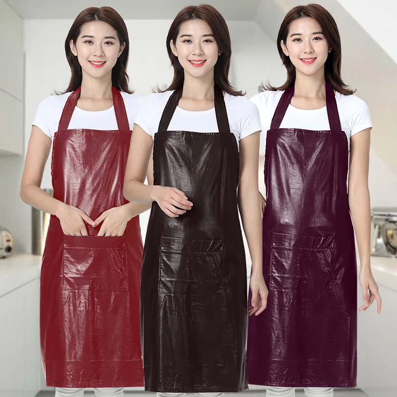

Leather apron waterproof and oil-proof adult gown kitchen household hanging neck anti-fouling soft leather overalls female