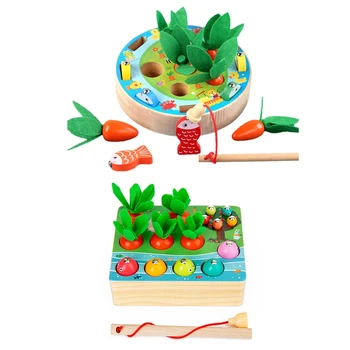 

Toddler Puzzle Happy Farm Game Pull Carrot Fishing Worm Catching Toy Baby Early Education Parent-child Interactive Toys