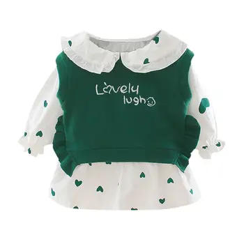 

Newborn Infant Baby Girls Vest Love Pattern Cotton T Shirt + Princess Dress Fashion Set Girls Autumn Cute Clothes With New Brand