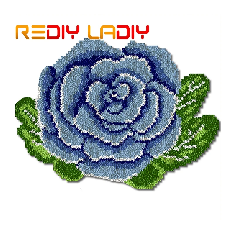 

Latch Hook Rug Kits Blue Roses Crocheting Carpet Rug 100% Acrylic Yarn Cushion Mat DIY Carpet Rug Home Decoration Arts & Crafts
