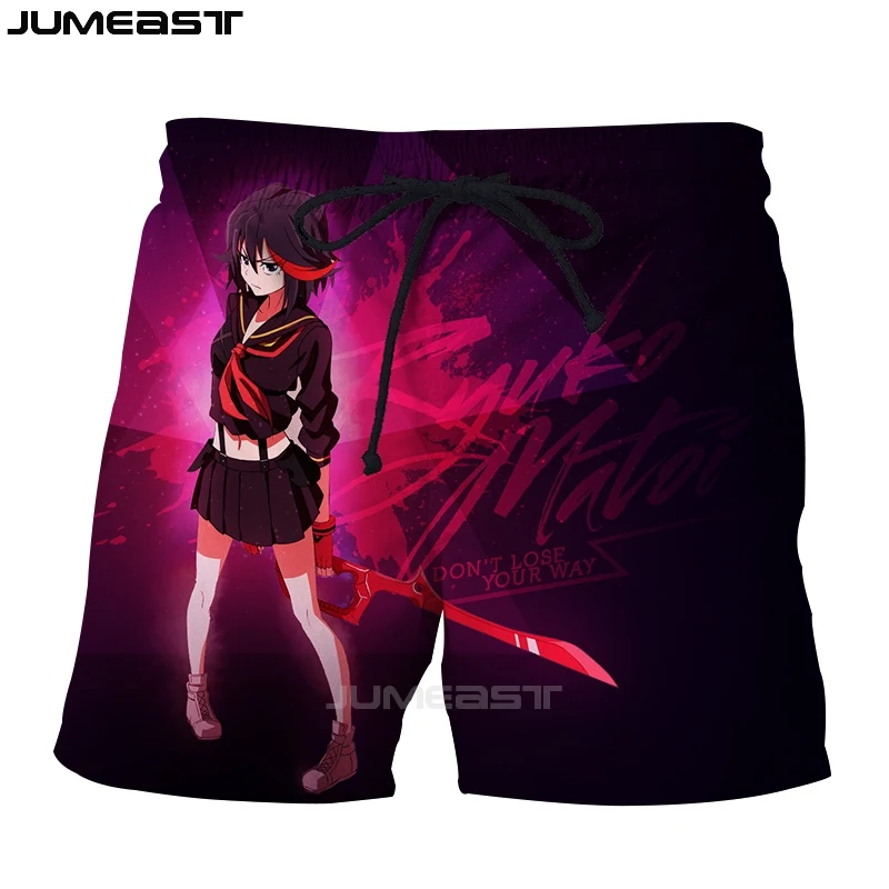 Бренд Jumeast мужские/женские шорты с 3D принтом аниме Kill La Kill, летние быстросохнущие пляжные повседневные спортивные штаны, короткие штаны