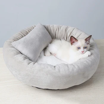 

Pet Dog Bed Cat House Soft Sofa Cushion Comfortable Puppy Kennel with Pillow Round Sleeping Beds for Dogs Cats Pet Supplies