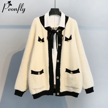 

PEONFLY Fashion Solid Elegant Women Cardigans Casual V Neck Knitted Women Sweaters Coat Loose Spring Clothes Female 2020
