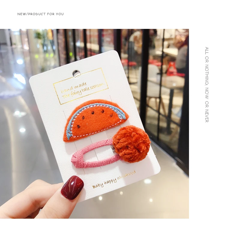 2Pcs/Set Girls Cute Fruit Hairball Hollow Plush Hair Clips Children Soft Fabric Hairpins Barretters Sweet Kids Hair Accessories