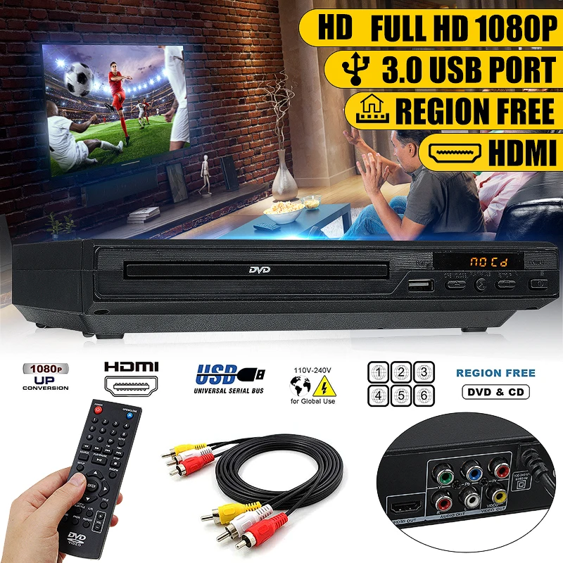 HDMI 1080p Мини dvd-плеер USB/AV Портативный многократное воспроизведение ADH DVD CD SVCD VCD MP3 JEPG JPEG Система домашнего кинотеатра 110 V-240 V