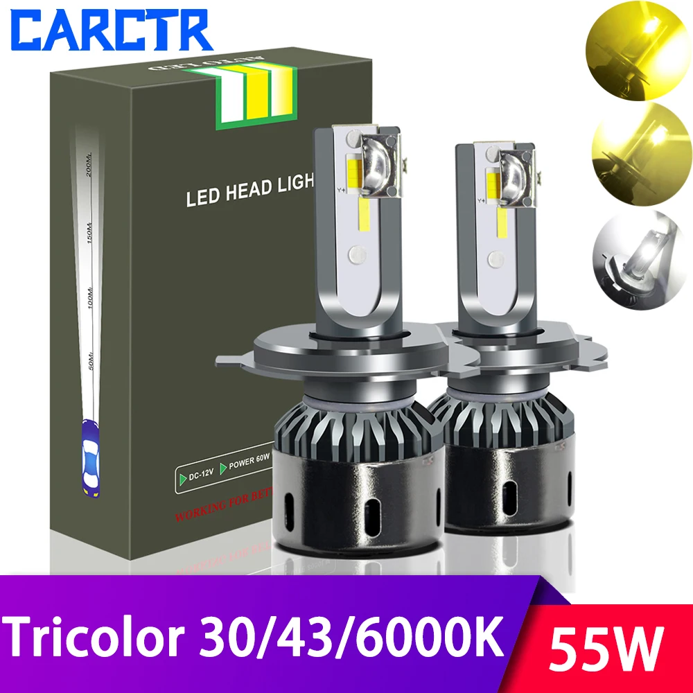 Светодиодный налобный фонарь H4 H13/1/H7 H3/H8/H9/H11 9004/5/6 триколор 3000/4300/6000K|Передние