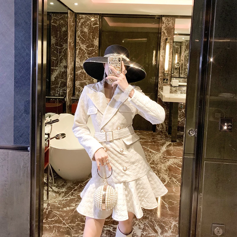 WHITNEY WANG осень зима модная уличная одежда винтажный стиль Зубчатый пояс Русалка платье женское плотное зимнее платье