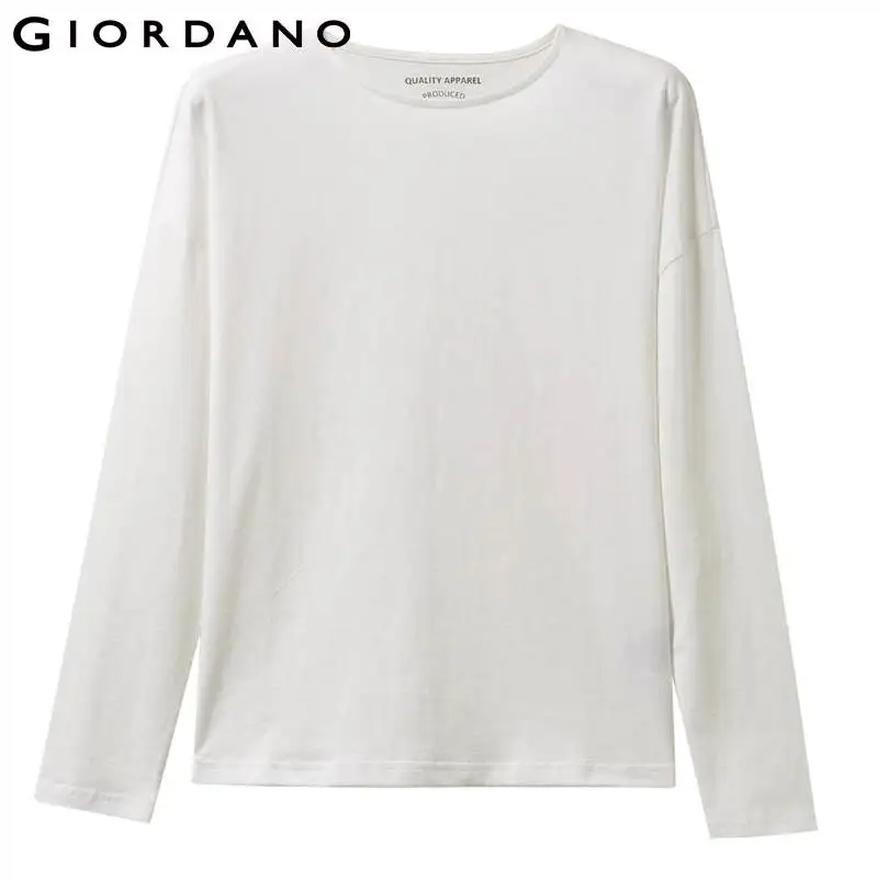 Женская футболка с открытыми плечами Giordano свободная Осенняя круглым вырезом