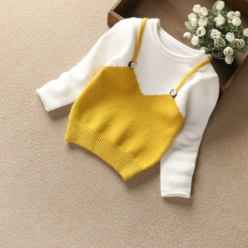 

Winter Style Childrenswear Girls 3 Colors Mock Two-Piece Candy-Colored Sweater Small CHILDREN'S Sweater Pullover Dehaired Angora