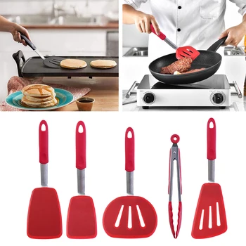 

5pcs Clip Cooking Utensil Cookware Eggs Turner Heat Resistant Anti Slip Silicone Spatula Set Non Stick Easy Clean Home