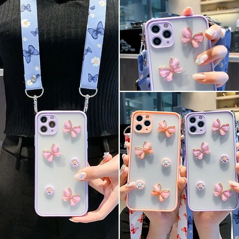 3D Daisy Butterfly Crossbody Lanyard Strap Phone Case For iphone X XS XR Max 11 Pro 6 6S 7 8 Plus SE 11ProMax XSMax +7Plus | Мобильные