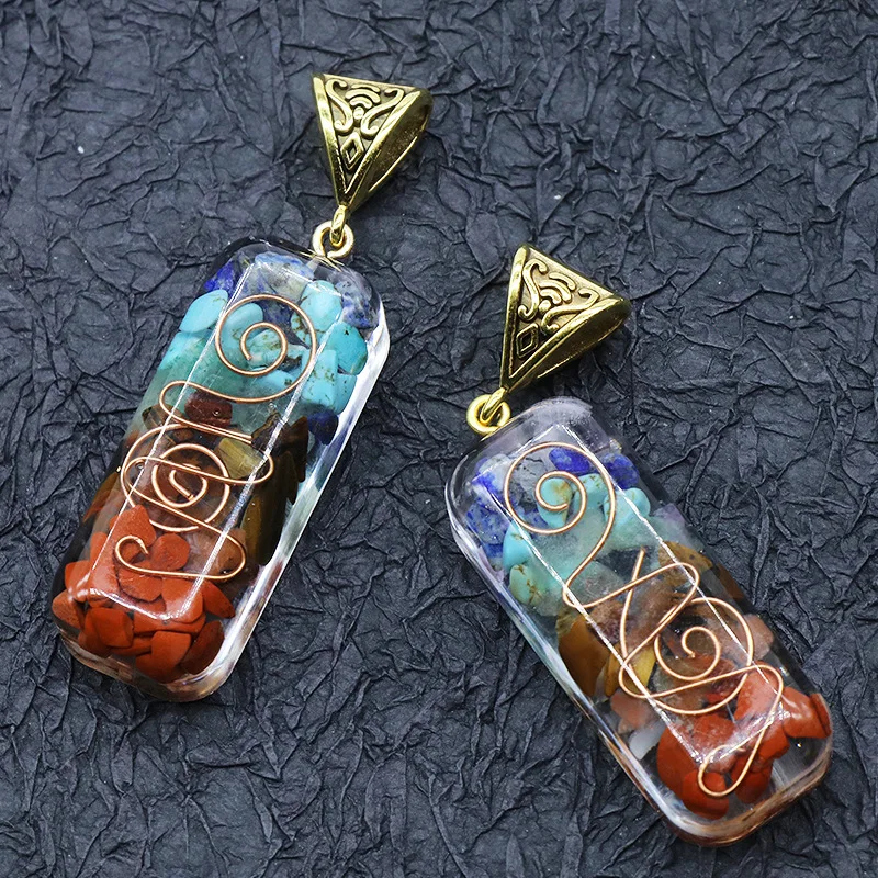 Retro Reiki Healing Colorful Chips Stone Natural Chakra Orgone Energy Pendant Necklace Pendulum Amulet Orgonite Crystal Necklace - Image 4