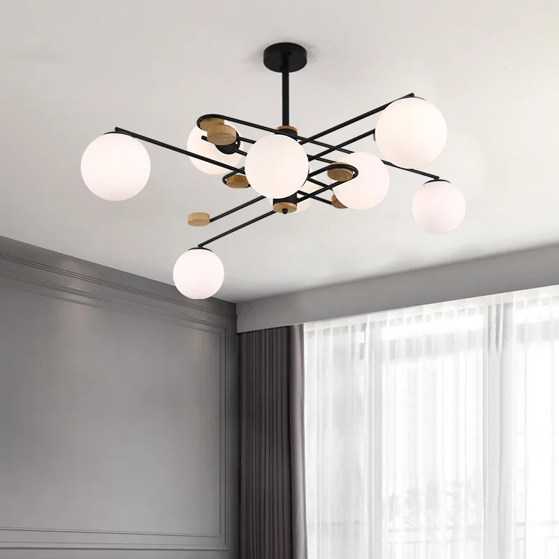 

Modern chandelier geometric magic bean glass lamp shade restaurant art iron black light fixture bedroom wood chandelier