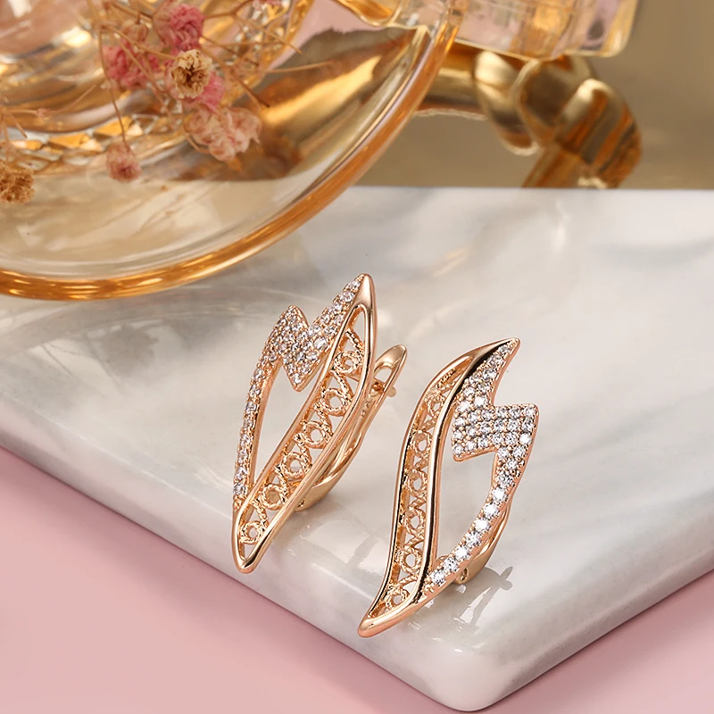 Kinel Hot Trend 585 Rose Gold Color Wave Earrings for Women Luxury