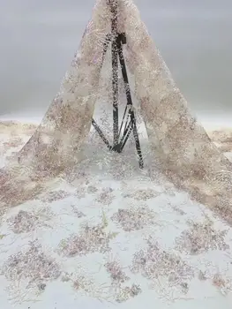 

(5yards/pc) high quality beige African sequins tulle lace fabric newest French net lace fabric for charming party dress FZZ864