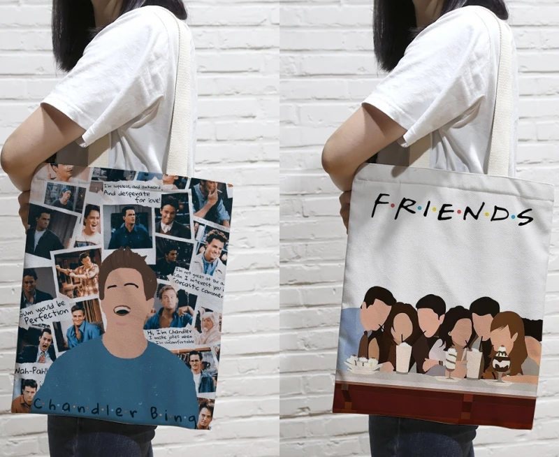 TV-Show-Friends-Printed-Handbag-Canvas-Shoulder-Bags-Travel-Laptop-Bag-Cosplay-Props-Women-Cosmetic-