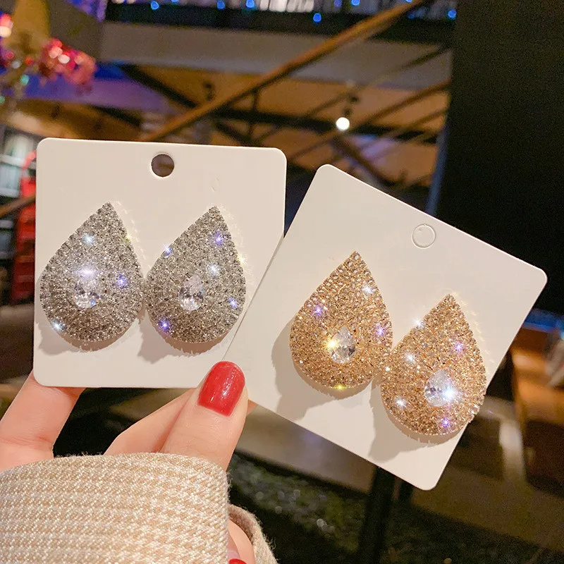 FYUAN, прецизионные серьги-гвоздики в форме капли воды, стразы, для женщин, блестящие геометрические серьги с кристаллами, свадебные, вечерние, ювелирное изделие, подарок