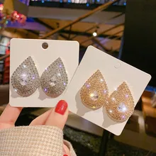 FYUAN, прецизионные серьги-гвоздики в форме капли воды, стразы, для женщин, блестящие геометрические серьги с кристаллами, свадебные, вечерние, ювелирное изделие, подарок