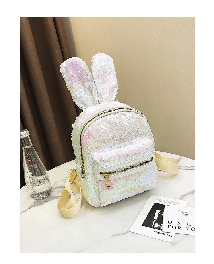 Backpack Student Sequins Rabbit Ears Bag Women Girls Backpacks Rucksack For Teenager Cartoon Cute Schoolbags Travel Backpack