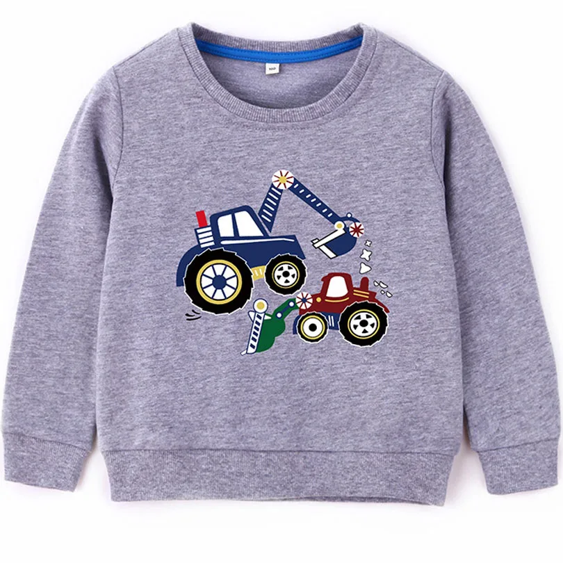 Свитшоты для маленьких мальчиков с изображением машины экскаватора детские толстовки на зиму и весну свитер с длинными рукавами для детей, пуловер верхняя одежда для детей возрастом от 2 до 8 лет