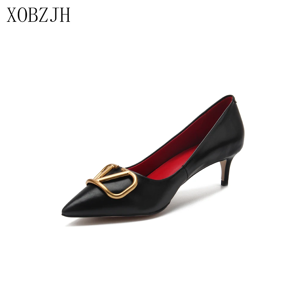 

Italian Office Shoes Women Heels Pumps 2019 luxury Brand Designer pumps Black White Pink Red Genuine Leather V Shoes Woman
