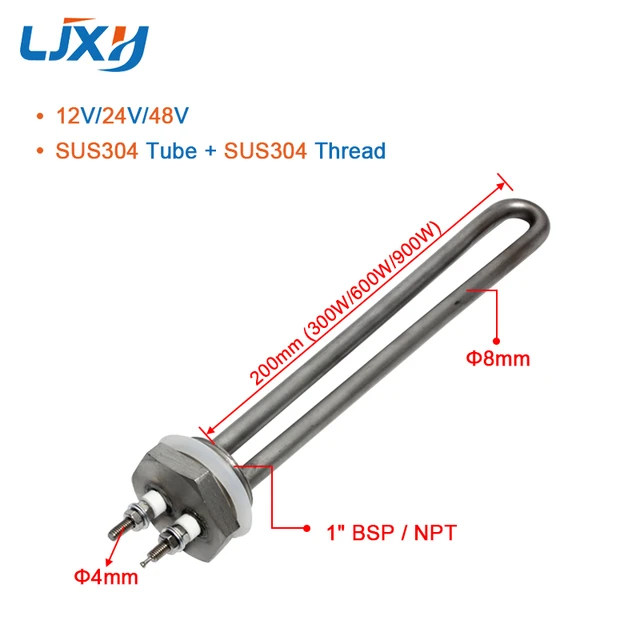 LJXH Low Voltage DC 12V/24V/48V 1inch BSP/NPT Water Immersion Heater  Heating Element 200mm Length 300W/600W/900W ALL 304SUS - AliExpress