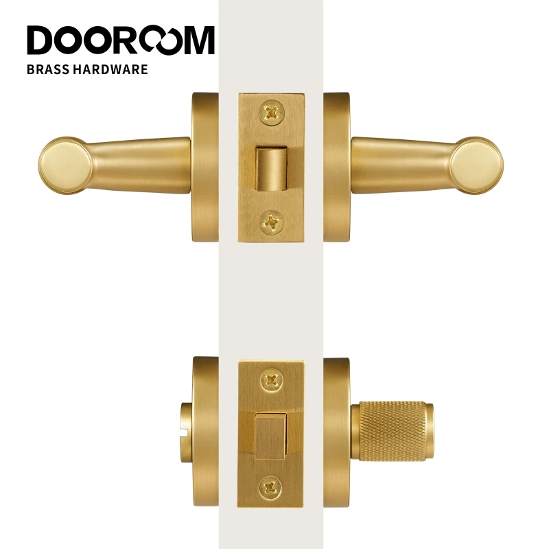 Brass Knurled Thumb Turn Key Latch Lever Handle Cylinder Key Escutcheon Passage Room Lock Door Lock