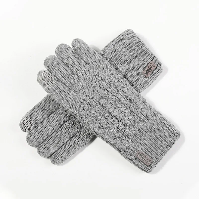 

Knitted Touch Screen Gloves, Women's Autumn and Winter Outdoor Double-layer Thickening Plus Velvet Windproof and Warm Gloves