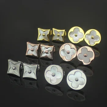 

jewelry wholesale round four leaf flower shell earrings women's Square Earrings Ring