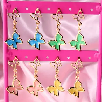 

Flatfoosie Multicolor Butterfly Drop Earrings For Women Hollow Enamel Geometric Earrings Fashion Statement Jewelry Party Gift