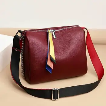 

New Rivet Leather Shoulder Messenger Bag Head Layer Leather Soft Leather Large Capacity Women's Bags