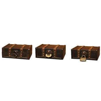 

Retro Treasure Chest with Lock Vintage Wooden Storage Box Antique Style Jewelry Organizer for Wardrobe Jewelry Box Trinket Box